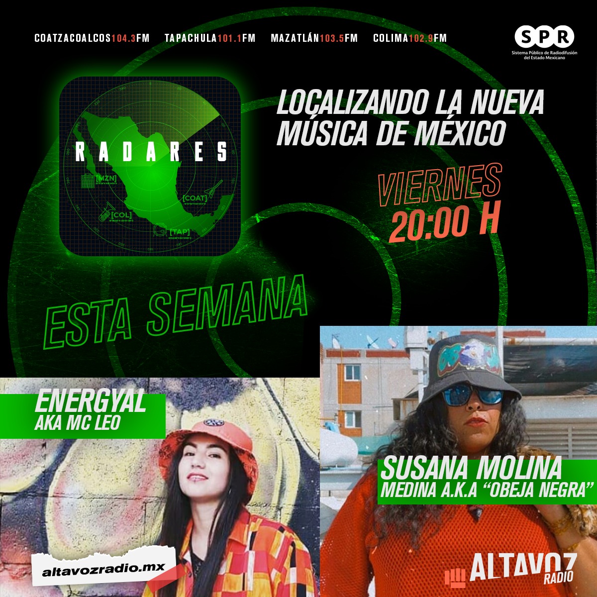 altavozmxradio's tweet photo. ¡No lo olvides!
Este viernes las raperas #Energyal y #ObejaNegra nos cuentan cómo se han apropiado de una escena musical que se considera solo para hombres.

#Radares, localizando la nueva música de México
Web|#Coatza|#Tapachula|#Colima 20h
#Mazatlán 19h https://t.co/nDxqPlZcQJ