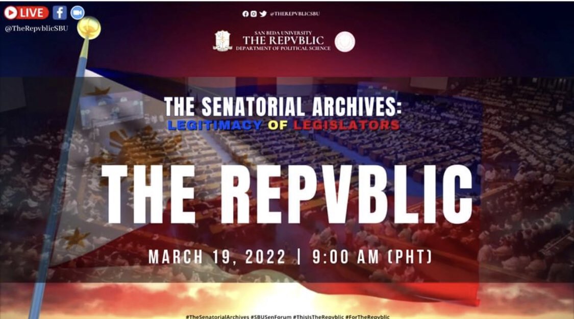 therepvblicsbu's tweet photo. Happening now! The First Online Senatorial Forum of The Repvblic!
#TheRepvblic
#ForTheRepvblic
#SenatorialArchives https://t.co/il8NrUKkCC