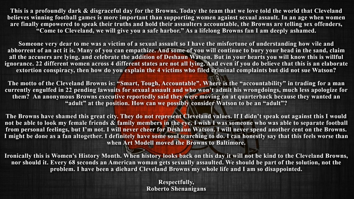 Rob_Shenanigans's tweet photo. An open letter to the @Browns from a lifelong diehard #Browns fan
(cc: @JDubsIII, @DMurph_BrownsPR, @BrownsPJB) https://t.co/2Oy0TsFTw0