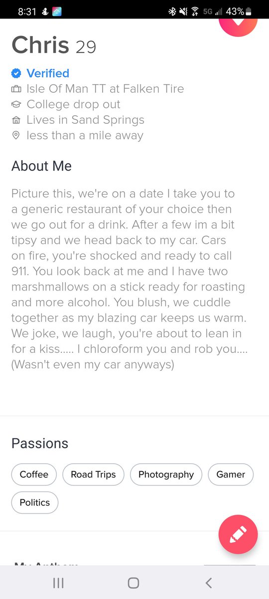 So I'd you run into this on #tinder it's me😉😅