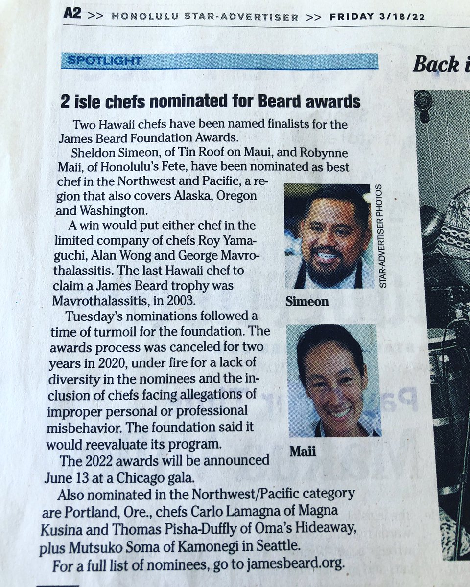 Congratulations Sheldon Simeon &amp; Robynne Maii for being the finalists for the prestigious James Beard Awards. <a href="/chefwonder/">Sheldon Simeon</a> @robynnemaii #jamesbeardaward