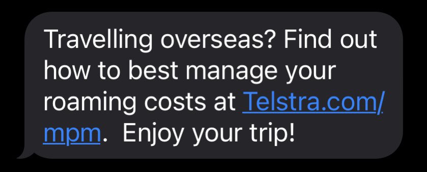 freethejazz's tweet photo. Hey @Telstra I know you’re trying to be helpful, and I know that you (have to) know where I am at all times, but this is just comes off as creepy. Would recommend you make location-based recs a user preference… got this after arriving at the Sydney intl terminal. https://t.co/d78dUiV65m