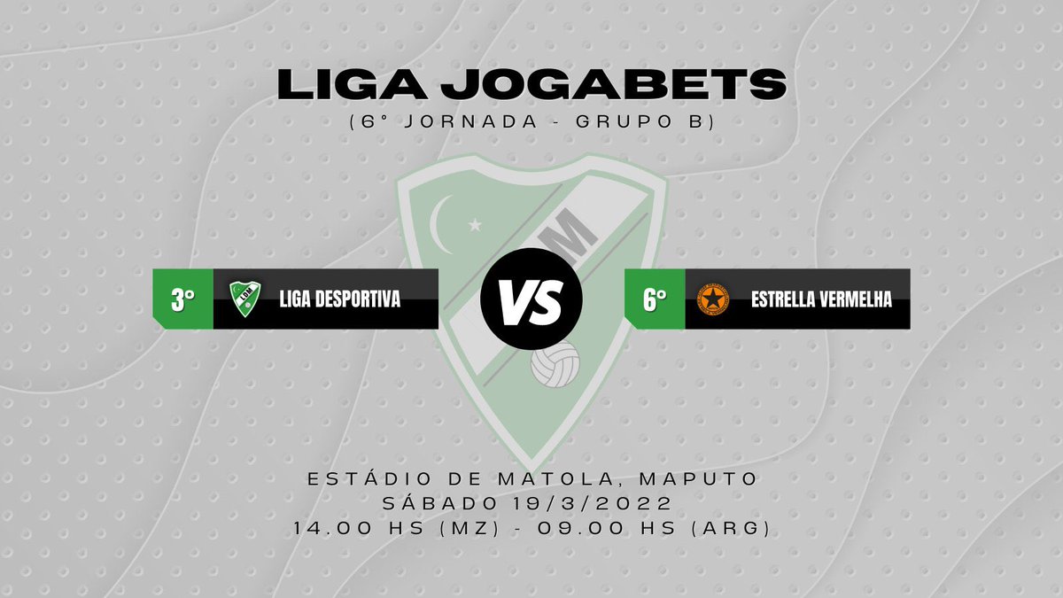 ¡JUEGA LA BANDA! Mañana sábado nos enfrentaremos a Estrella Vermelha, club que milita en la segunda división del fútbol mozambiqueño en el marco de la Liga Jogabets, la copa provincial de Maputo.

¡Vamos Liga Desportiva 💚💪!