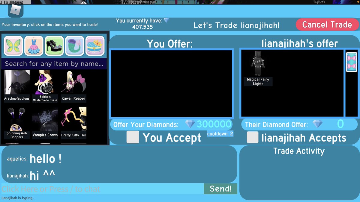 wonlvbot's tweet photo. @venquilla_ is trusted !! i went first and traded diamonds for robux ^^ https://t.co/6okDpeR7Wy