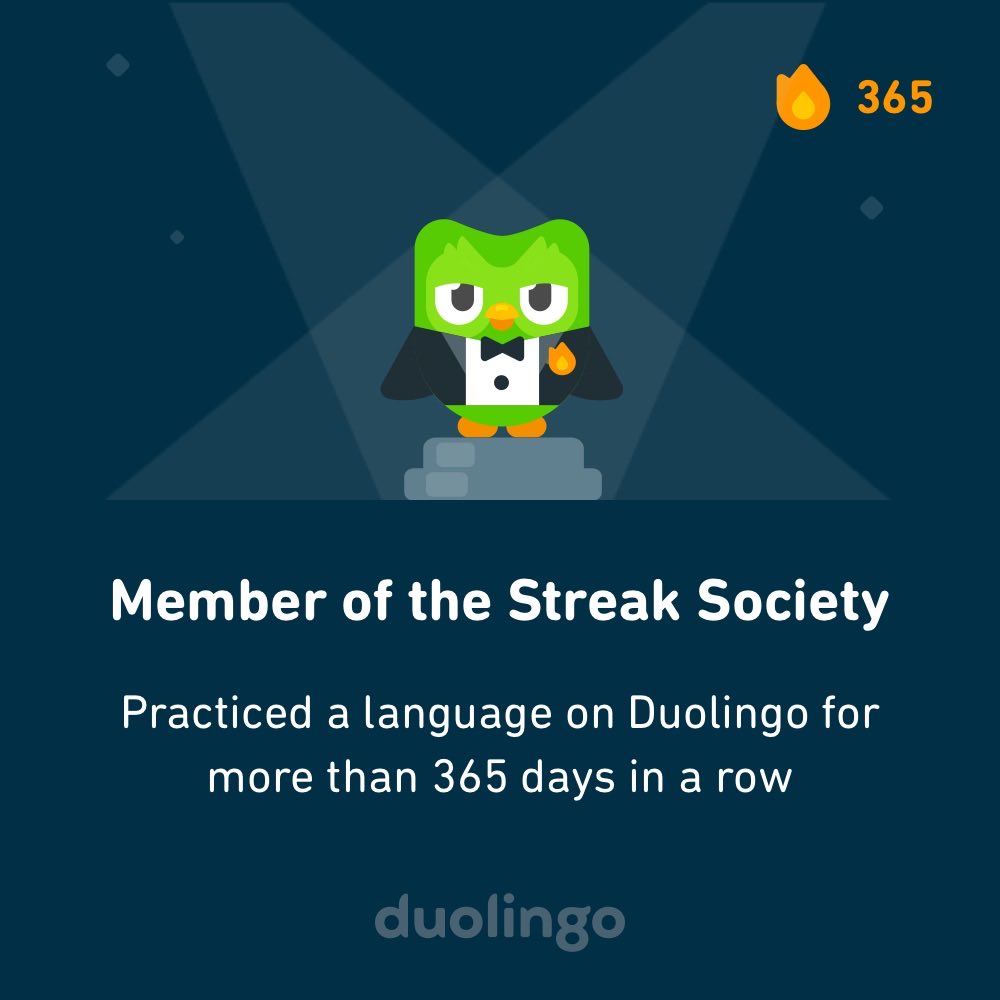 druffle's tweet photo. I’ve joined the Streak Society, Duolingo’s most exclusive club. Get a 365 day streak to join me! #DuoStreakSociety https://t.co/Ufear5vbcI