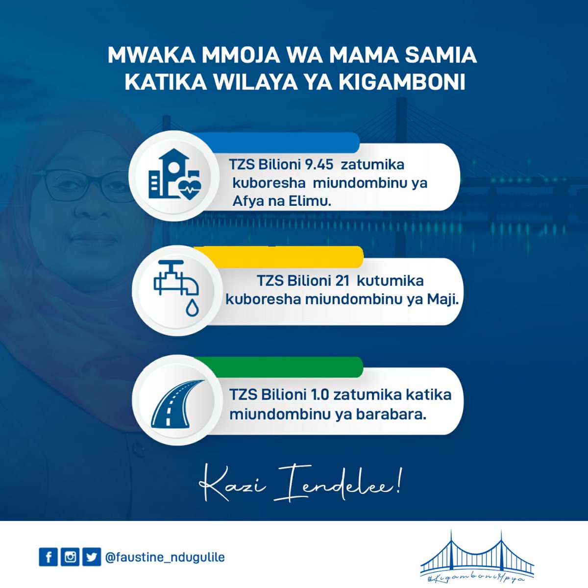 KigamboniYetu's tweet photo. Hongera Mhe Rais SSH kwa kutumiza mwaka mmoja wa Urais. Kigamboni imenufaika kwa miradi mingi.

#SSH365 https://t.co/wxCdZig4FN