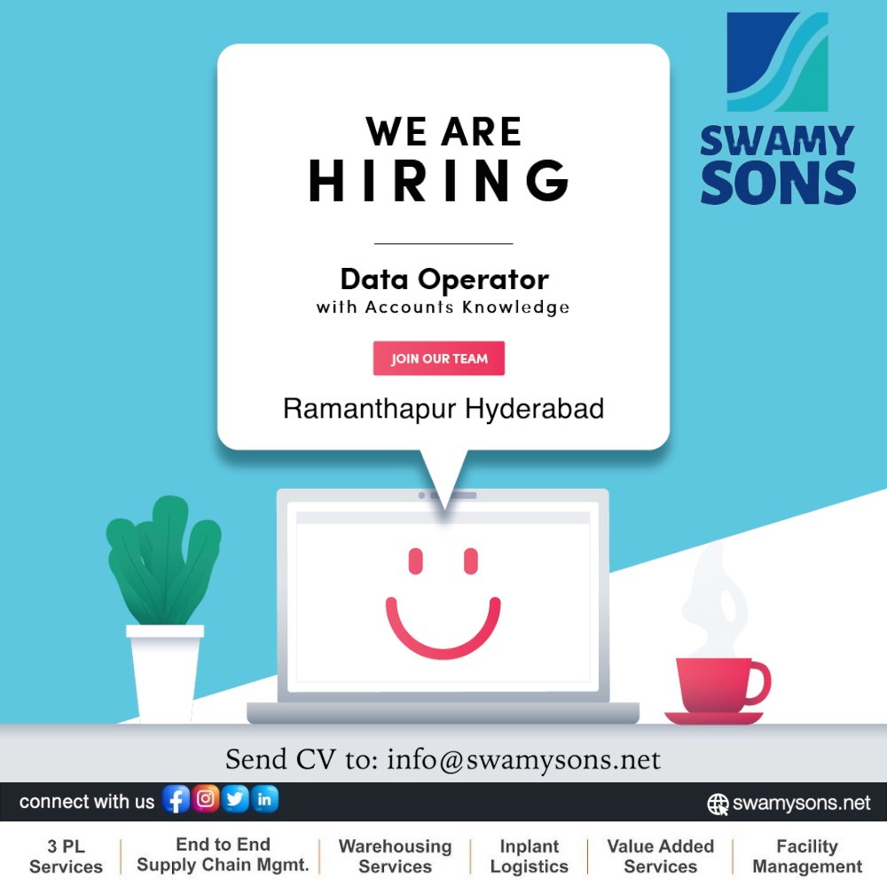 swamy_Agencies's tweet image. We are hiring DATA OPERATOR WITH ÄCCOUNTS KNOWLEDGE for our office at Ramanthapur Hyderabad. We are looking for Females. Please share your CV to info@swamysons.net #hiring #dataoperator #job #jobvacancy #jobsearch #hyderbad #warehouse #logisticsmanagement #company #ramanthapur