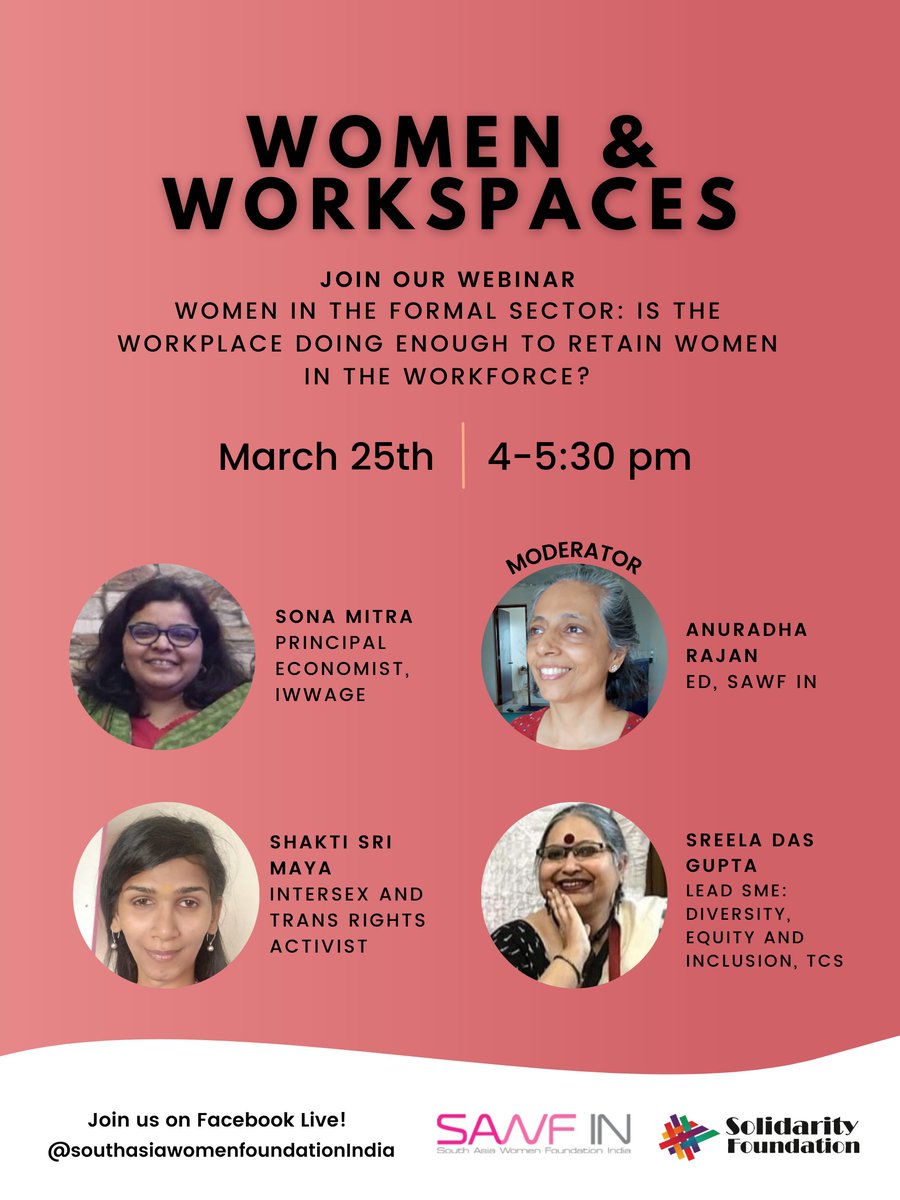 sawfindia15's tweet photo. Join us for our #webinar on Women In The Formal Sector: Is The Workplace Doing Enough To Retain Women In The Workforce?
Register to join on Zoom: https://t.co/NIQGJt17rW
#webinarseries #webinaronline #webinaralert #webinarhost #virtualconference #zoomwebinar #futureofwork https://t.co/cTFY9bkJHr