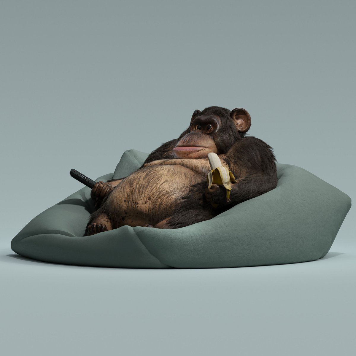 Lightsoft_NFT's tweet photo. @lazythings It would be chimpanzee! Look at the chilling chimpanzee while eating the banana... He wanna eat it but he's too lazy 🤣 https://t.co/YQFMwNatYP