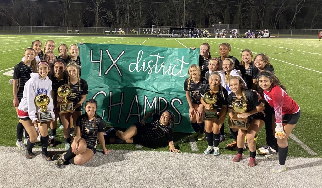 FosterSoccer's tweet photo. These ladies are 4X DISTRICT CHAMPIONS!! Going undefeated in District for the third time in the last four years! Super proud of these girls especially the seniors who have spent the past four years building this program into what it is today! Next up, PLAYOFF SZN!🏆🏆🏆🏆 #ptn https://t.co/7sEOZOoH7l