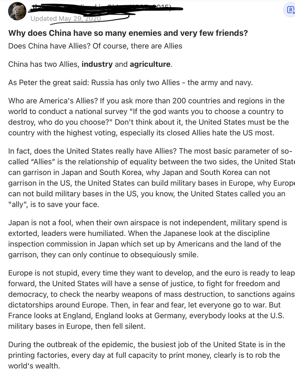 AnEarthyDragon's tweet photo. I WAS JUST ON QUORA AND I SAW SOME DUDE RANTING ABOUT WHY CHINA IS GOOD AND HOW AMERICA IS A DICTATOR CONTRY WHO CONTROLS EVERYONE-
I’m not saying anything bad it’s just this story rant thing is very interesting-
#china (lol) https://t.co/8fWfMn1hwL