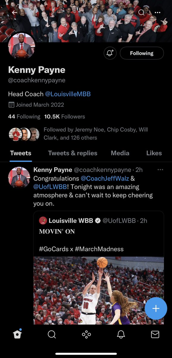 chiploverlou's tweet photo. Here’s one for ya …  @betsyemmons #organic growth #digitalchat #socialmedia New UL Coach Kenny Payne announced. Twitter Account activated. By 9:06p 9k just checked over 10K. #Analytics #SportsMediaMarketing #NCAA #Impact https://t.co/1NXXmaFxy5