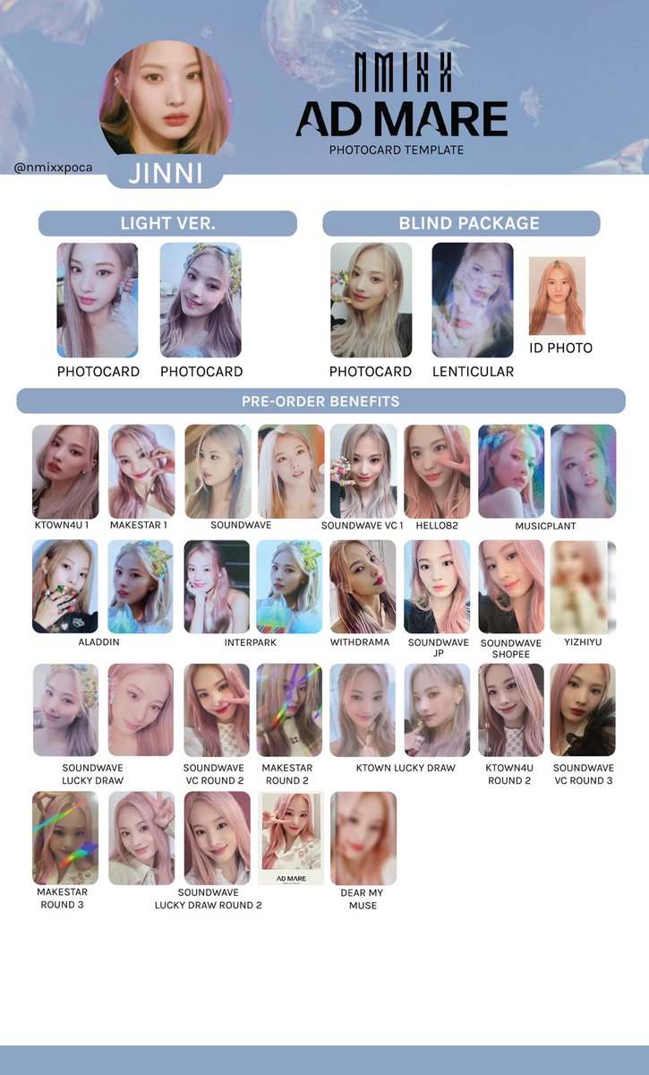nmixxpoca's tweet photo. [UPDATE]

NMIXX PHOTOCARD TEMPLATE / NMIXX PC TEMPLATE / 엔믹스 포토카드 리스트 / 엔믹스 포카 리스트
UPDATED: 19/03/2022

updated
✅ soundwave jp / qoo10

♡ lily
♡ haewon
♡ sullyoon
♡ jinni

#NMIXX #엔믹스 https://t.co/zJ6oVpbIeJ