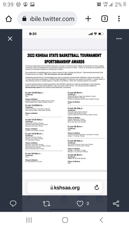 Lady Lancers recognized for the KSHSAA sportsmanship award. So proud of this groups character on and off the court!!