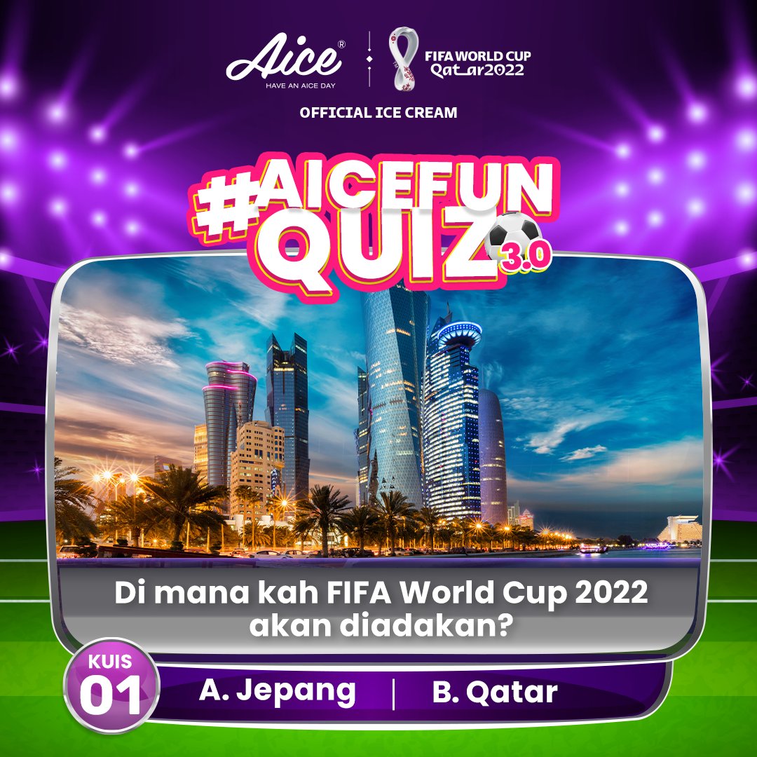 aiceindonesia's tweet photo. #AiceFunQuiz 3.0 Kuis 1: Pecinta sepak bola pasti tahu banget nih jawabannya 😋

Kuyyy jawab pertanyaannya dengan reply di konten ini dan mention 3 teman kamu lalu gunakan hashtag #AiceFunQuiz #AiceXFIFAWorldCup2022 ya 😉🤩 https://t.co/BUbfafpb2h