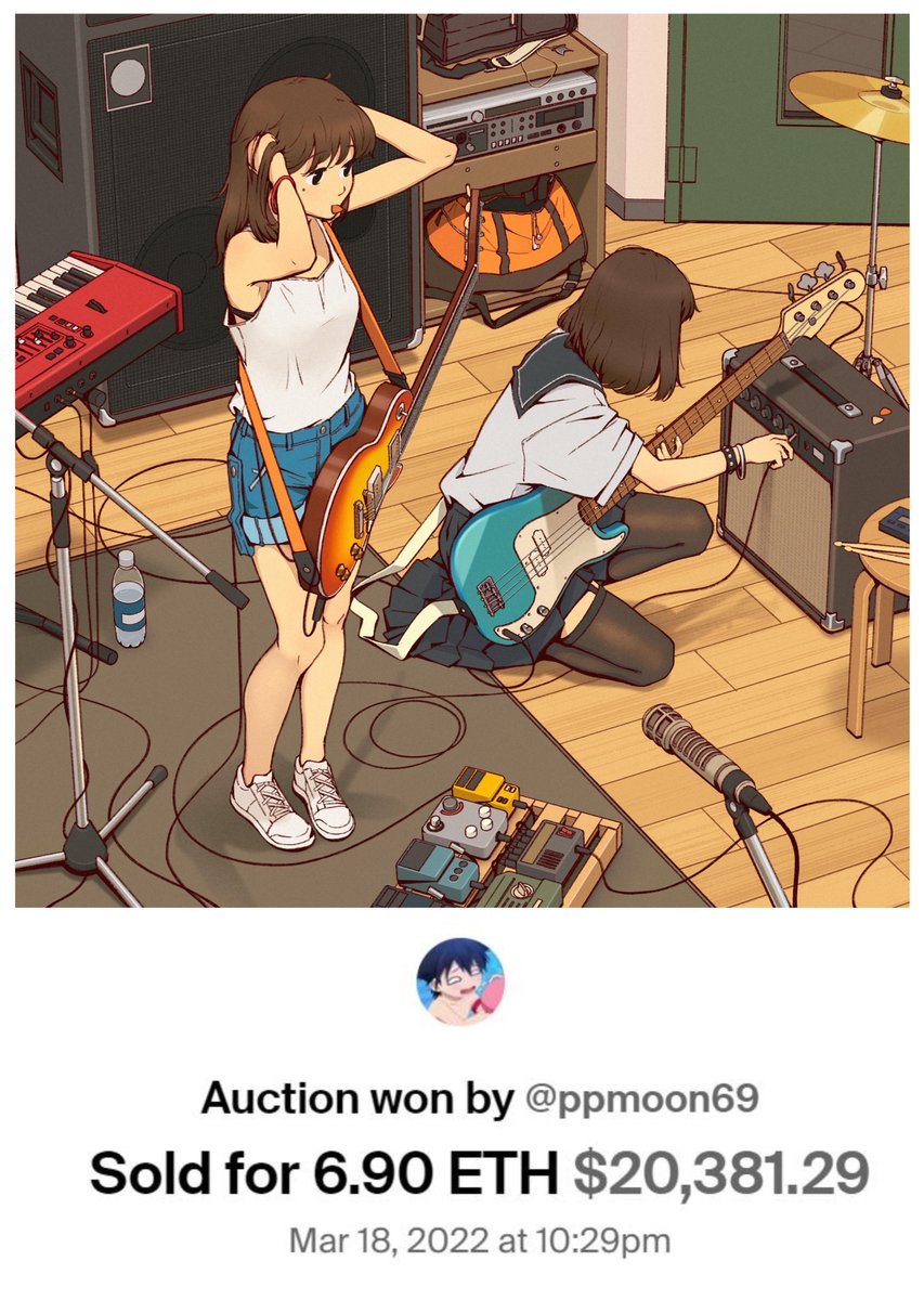 "Rehearsal" has been sold at a final value of 6.9 ETH to  @ ppmoon69 ! 🎸🎶