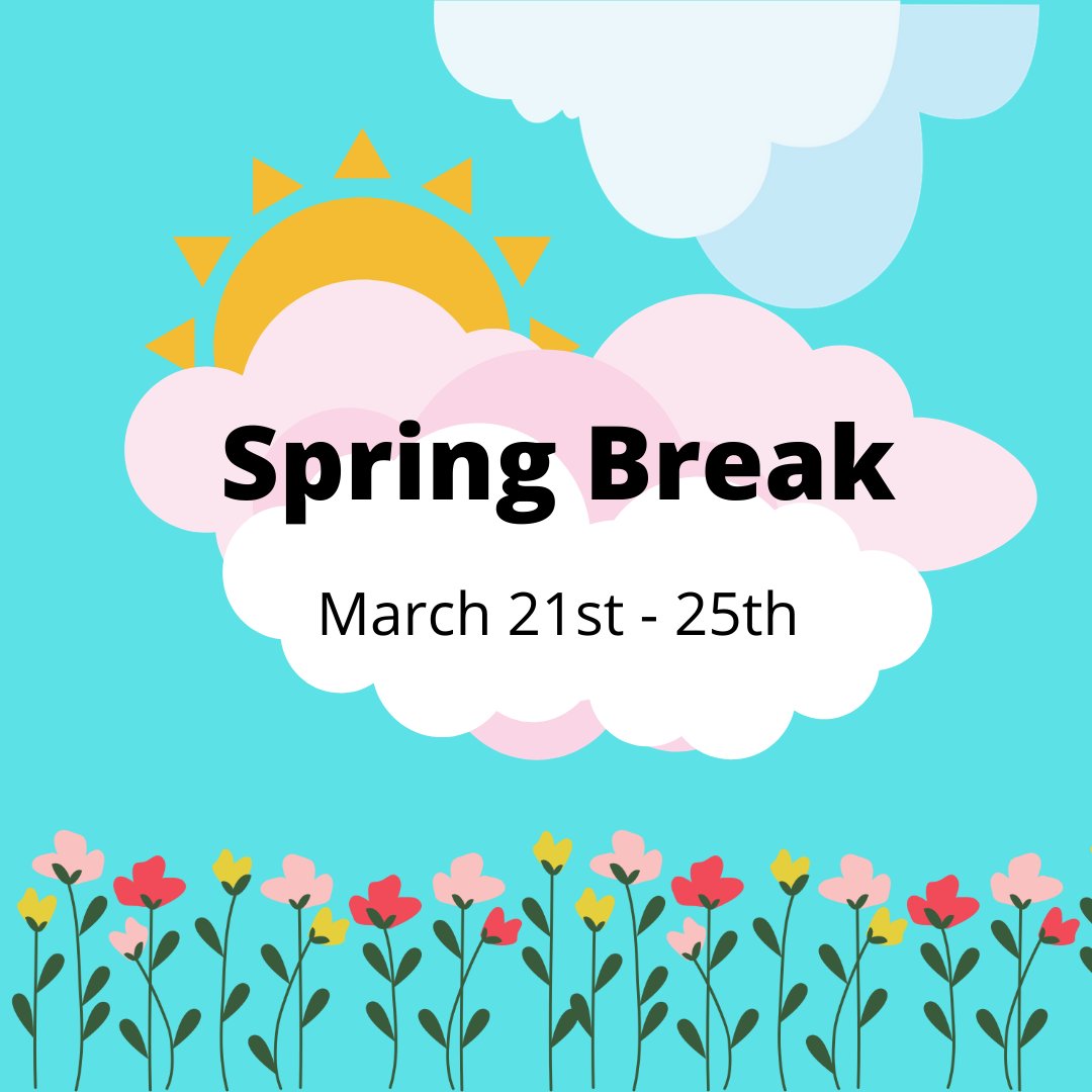 Spring break is next week, Mustangs! Enjoy your time off and we will see you on Monday, March 28th.