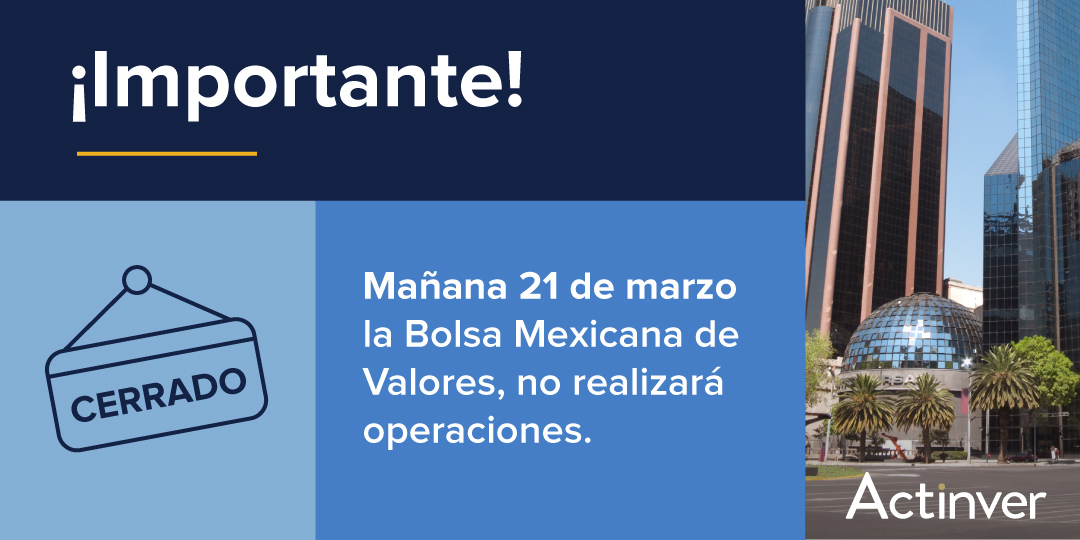 Actinver's tweet photo. 🚨 Mañana es día no laborable, por lo cual la @BolsaMexicanaValores no realizará operaciones.
#BolsaMX #TradersMexico #MercadoAccionario https://t.co/eWQ5Bi4PqV