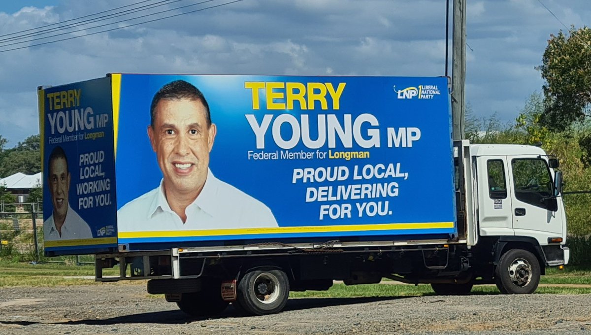 footsiephotos's tweet photo. Think #terryyoung is going to need to get a bigger truck to carry his #lnp political advertising..
Sure this wouldn't be legal as it overhangs the truck ( so back not tied down) &amp; no safety flags #auspol https://t.co/IFdkK19bXs