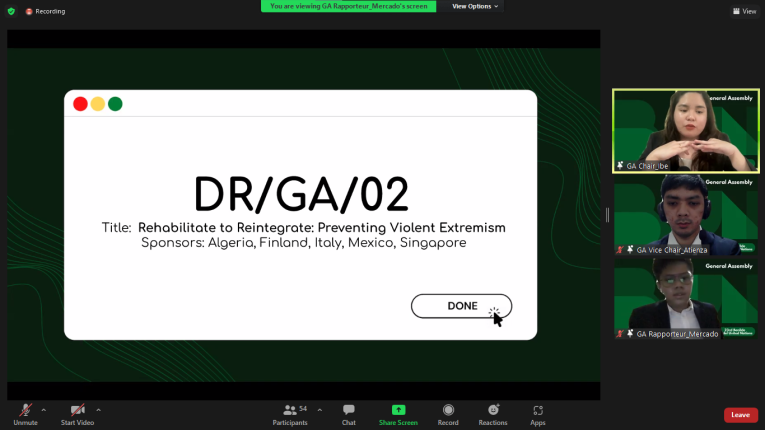 BenildeMUN's tweet photo. The Dais also recognizes WP/GA/SIGMA as a Draft Resolution coded DR/GA/02, titled “Rehabilitate to Reintegrate: preventing Violent Extremism”
#UNGAUpdates https://t.co/eHIaGABqTI