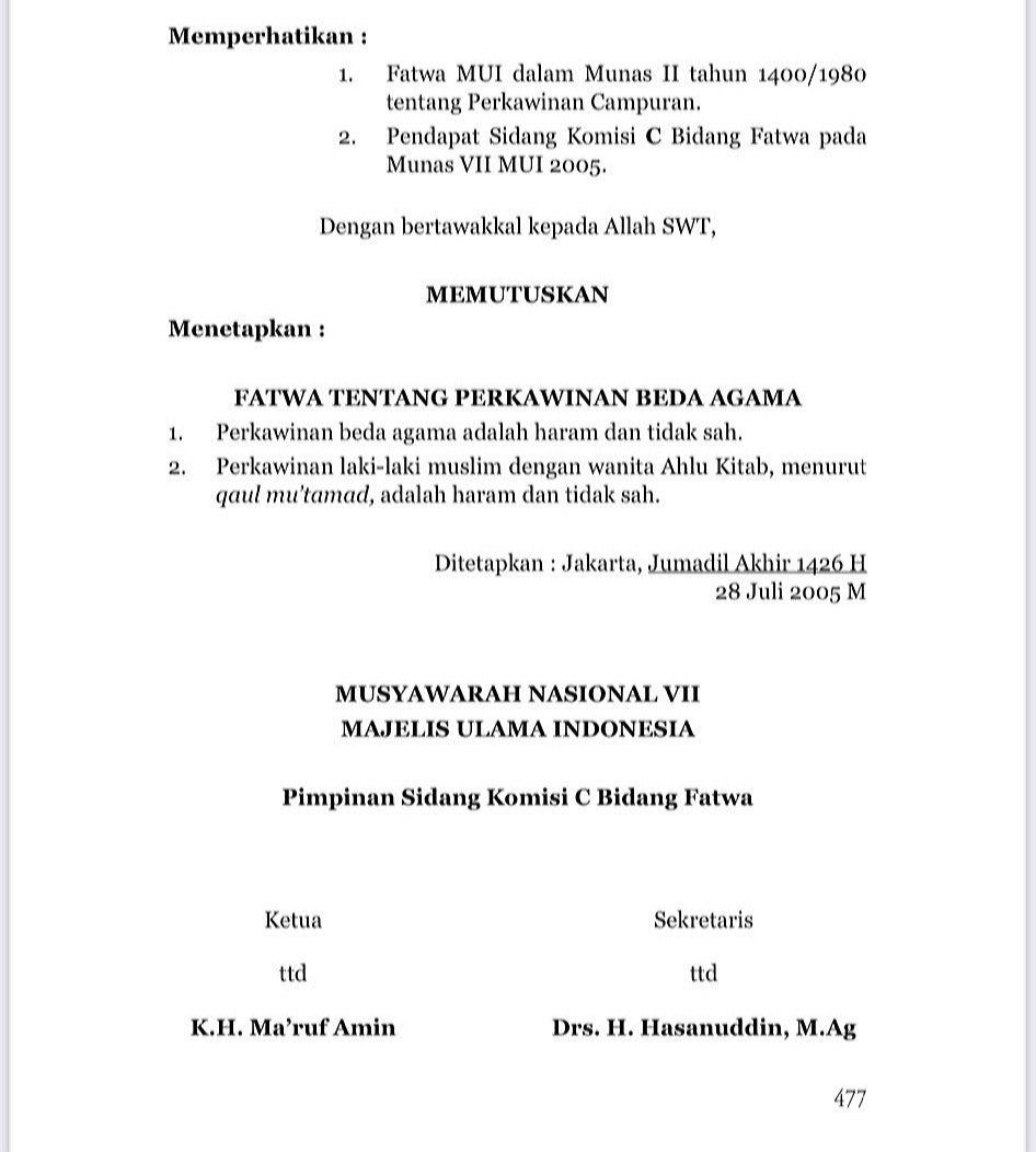 ZAEffendy's tweet photo. #Indonesia #Nalar ...?
1. UU No.1/1974 psl.2(1):
Pernikahan SAH, bila dilakukan oleh pasangan dengan agama yang sama. 
2. FATWA MUI No.4/MUI/8/2005: https://t.co/2sJYNY1Nrk
