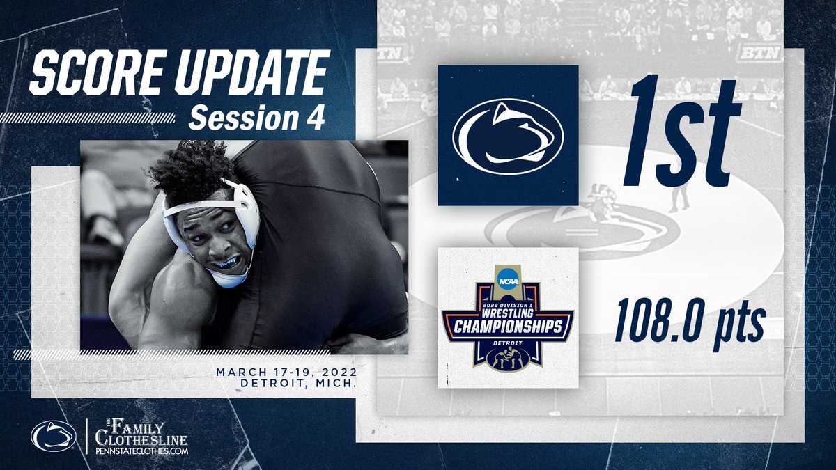 RECAP! 
Nittany Lions send five to National Finals! 
Penn State leads the team race with 108.0 points 
Michigan is second with 84.5
Get the GoPSU recape w/ agate and bracket!
gopsusports.com/news/2022/3/18…
#PSUwr