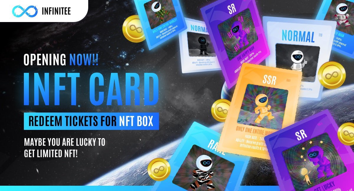 ♾ Start redeem tickets for INFT and show which one you've got! 🚀

Go Redeem Ticket: infinitee.finance/nft

PS. INFT Card special power will be affect in a few weeks 🌟

#BSC #DeFi #YieldFarming #NFT