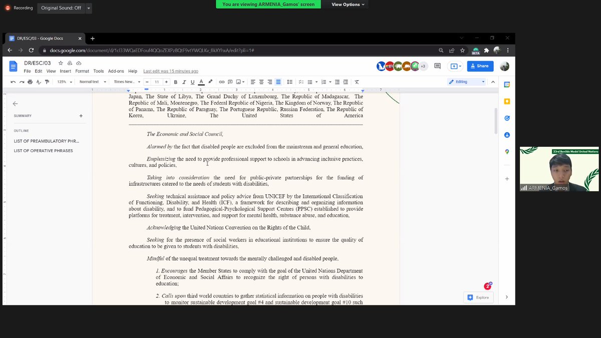 BenildeMUN's tweet photo. HAPPENING NOW: The delegate of Armenia, as the sole sponsor present for DR/ESC/03, presents their bloc's draft resolution, specifically its rationale and details, to the body. 

DR/ESC/03 is also sponsored by the United Mexican States and the Swiss Confederation. 

#ECOSOCUpdates https://t.co/z5VzfklVMi