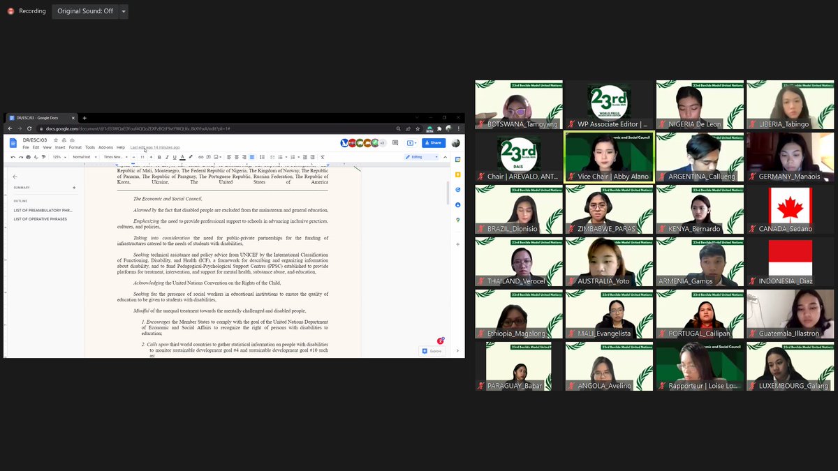 BenildeMUN's tweet photo. HAPPENING NOW: The delegate of Armenia, as the sole sponsor present for DR/ESC/03, presents their bloc's draft resolution, specifically its rationale and details, to the body. 

DR/ESC/03 is also sponsored by the United Mexican States and the Swiss Confederation. 

#ECOSOCUpdates https://t.co/z5VzfklVMi