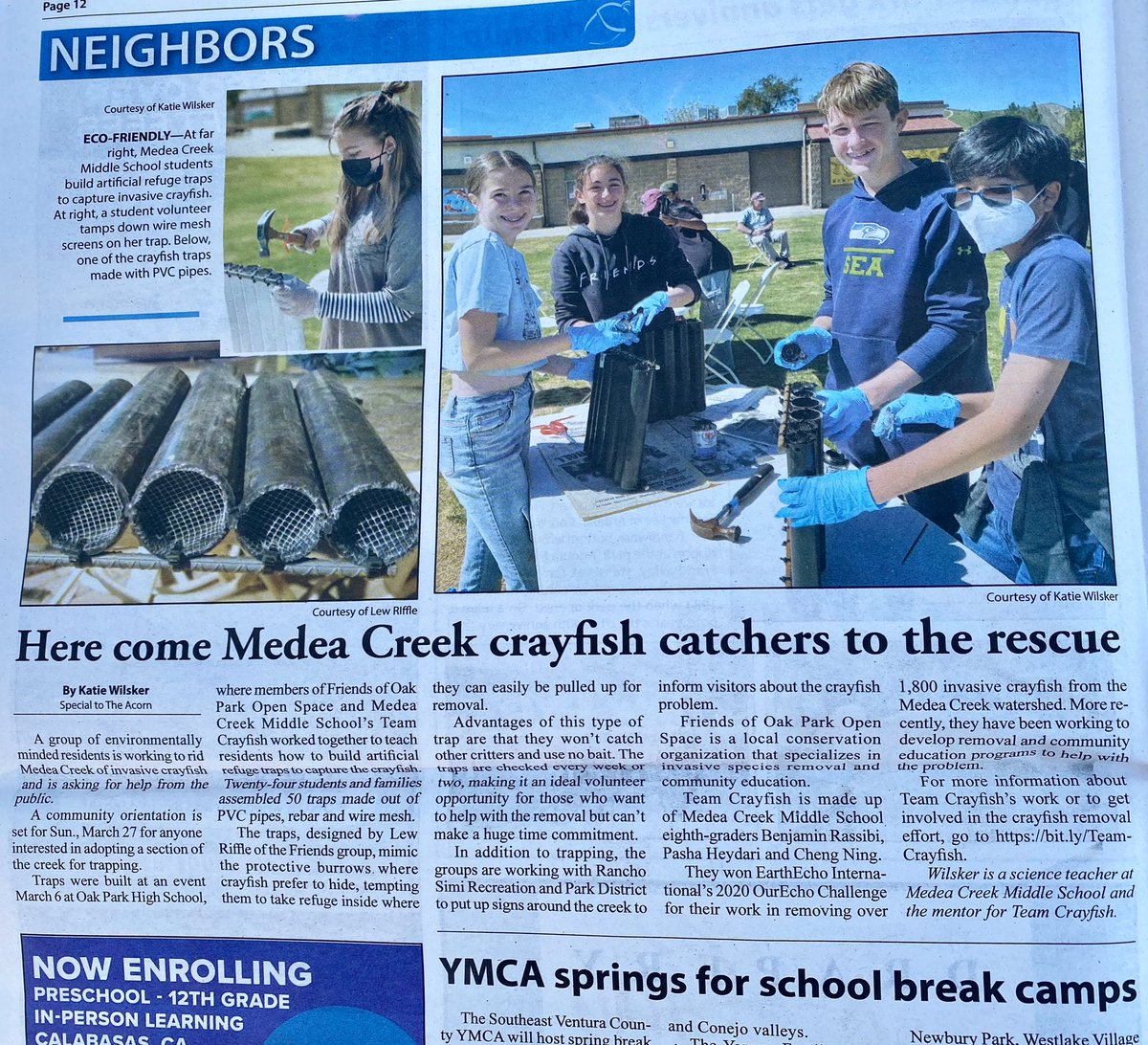 wilskerscience's tweet photo. My article came out today on the work I’ve been doing with the @teamcrayfish and Friends of Oak Park Open Space partnership and trapping efforts. 

#EditorCutHalfOfItOut #communityservice #fopos #invasivespecies #stem #crayfish @oakparkusd @RSRPD_rec @EarthEcho https://t.co/I3VgrqwQWn