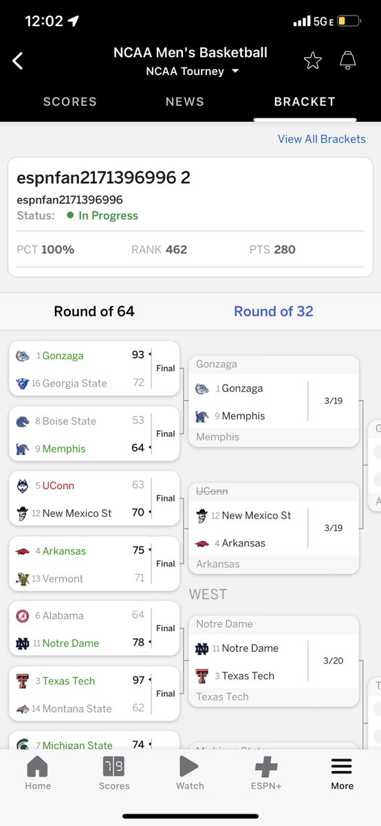 PackAustin's tweet image. Ranked 462 in the nation right now on my bracket!! Let’s keep winning #MarchMadness
