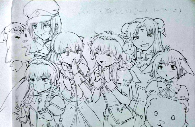 集合絵は楽しいけど体力と時間が必要ギャラクシーエンジェル集合絵下絵→イラレ→(アートワーク)→フォトショ塗り 