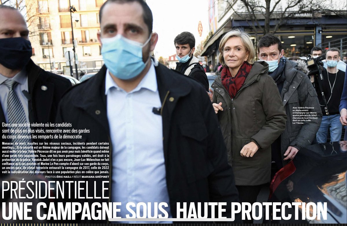 AmauryBucco's tweet photo. 🔴 Intéressant papier dans @ParisMatch sur la sécu des candidats, où l'on apprend que JL Mélenchon refuse toute protection policière rapprochée pour ne pas « donner son emploi du temps à des gens noyautés par l'extrême-droite », qui seraient par ailleurs en partie racistes 1/5 https://t.co/2XF5gUeJQN