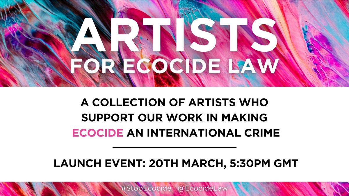 Artists for Ecocide Law! 20.3 Klo 19:30 Mm. Leila Refahi, Iran/Kanada, Peter Morrison, Australia/Tanska, Neha Sewsingh, Mauritius, Dan Baron, Brasilia &amp; Raila Mar, Suomi. us02web.zoom.us/j/86728493697  #artistsforecocidelaw #ecocidelaw #stopecocideeverywhere  #stopecocideinternational