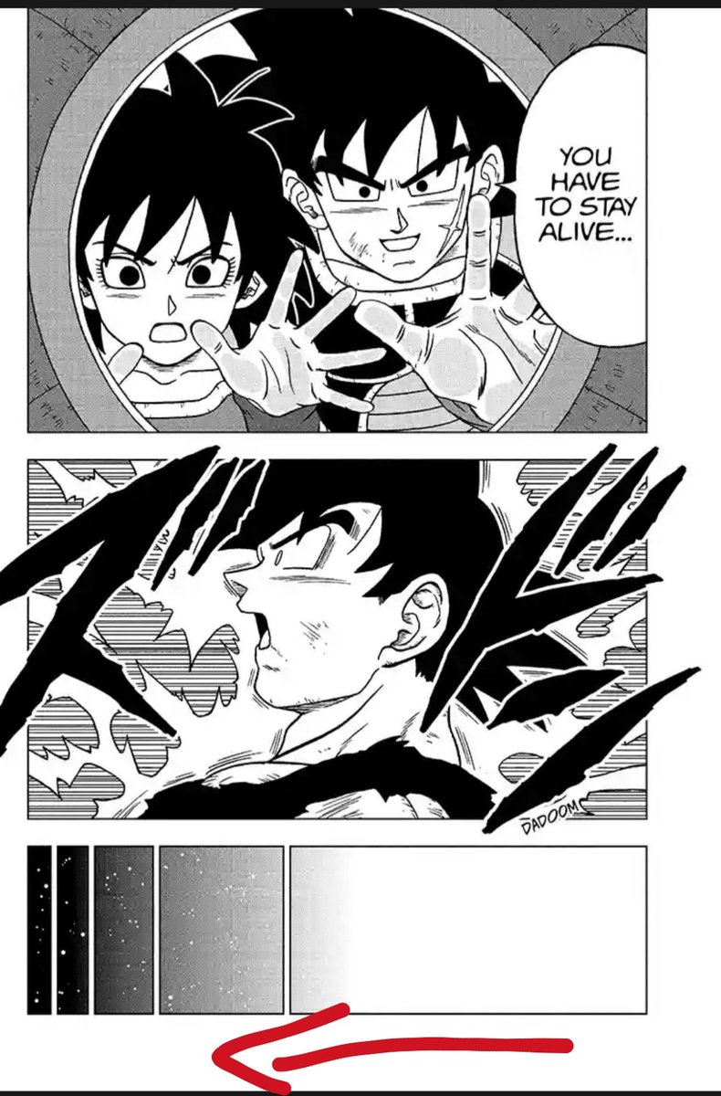 Granblusea's tweet photo. @DBSuperFrance Dans ce chapitre #dbs82  Goku va devenir agressif ,regarder le bas de page ça va  du clair vers le sombre alors que si il a retrouver la mémoire il "sort des ténèbres " de l amnésie et devrait donc aller su sombre vers le clair https://t.co/kISBJj4FHo
