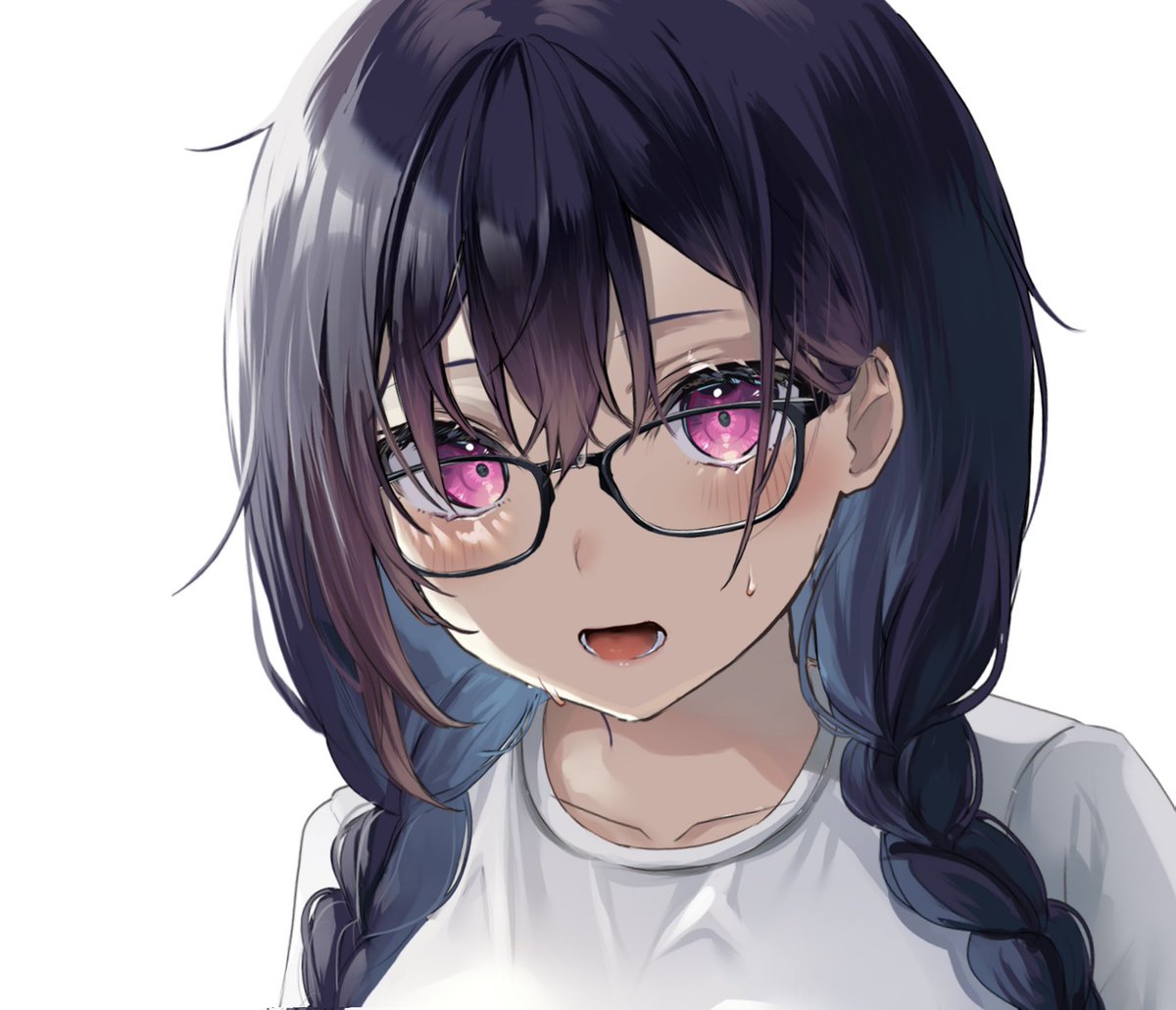 1girl solo glasses braid shirt twin braids open mouth  illustration images