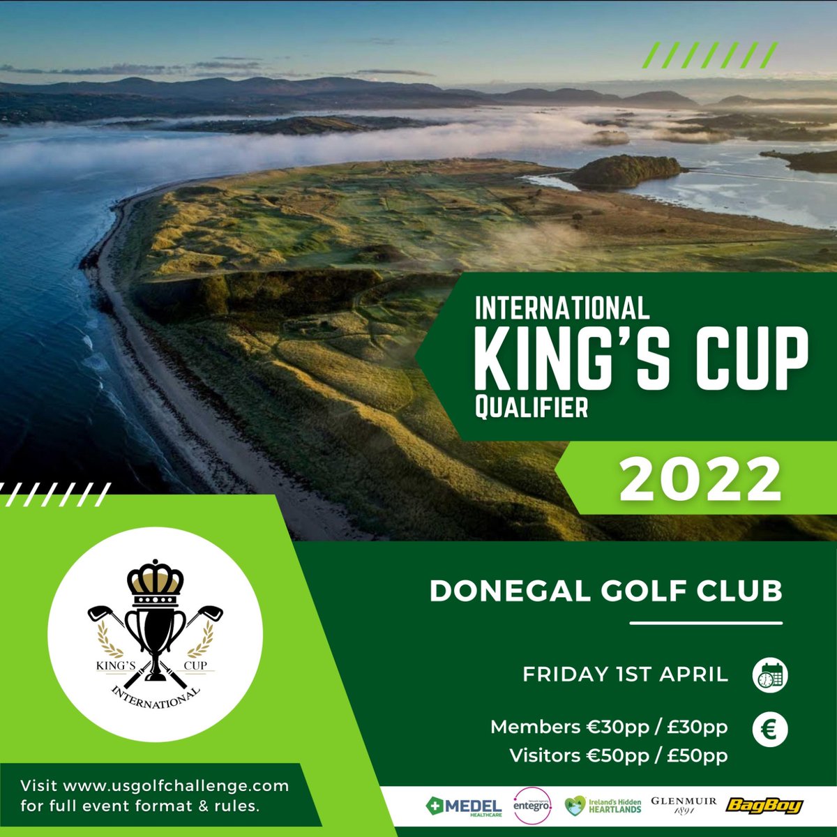 Lmccool's tweet photo. Enter into the International King's Cup qualifier at Donegal Golf Club, Murvagh on Friday 1st April and be in with a chance to play for Team Ireland against Team USA. 
Amateur Pairs Golf Tournament played in honor of  Arnold Palmer. Full details https://t.co/49Mf82AVAg https://t.co/5AomjRXxkG