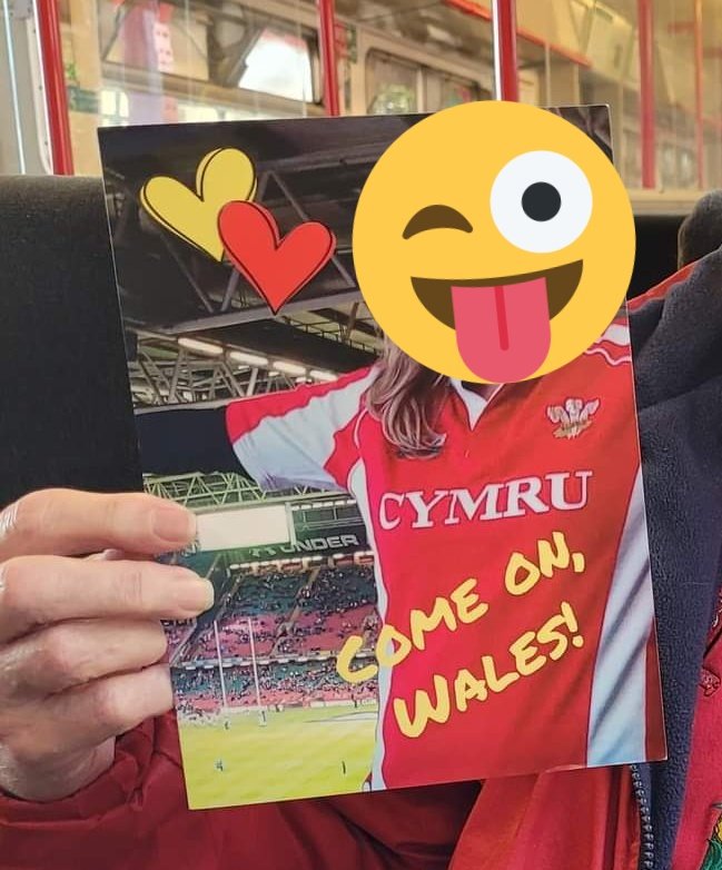 GrootRocket2's tweet photo. Her friends have brought a card with our Female Human Staff in full #Welsh #supporter gear! So she will be going to the match... Albeit maybe not in the way she hoped. #WALvITA #GuinnessSixNations #PositiveTest #Wales https://t.co/Z3kMVmPuEG