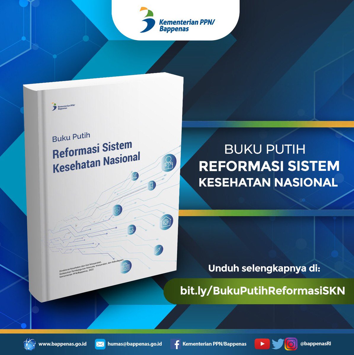 #SahabatPembangunan, Kementerian PPN/Bappenas menyusun buku ini sebagai acuan dan ikhtiar untuk mempercepat capaian target pembangunan kesehatan nasional 📖

Unduh segera di bit.ly/BukuPutihRefor… 🔍

Semoga bermanfaat 😊

#Bappenas #BukuPutih #ReformasiSistemKesehatanNasional