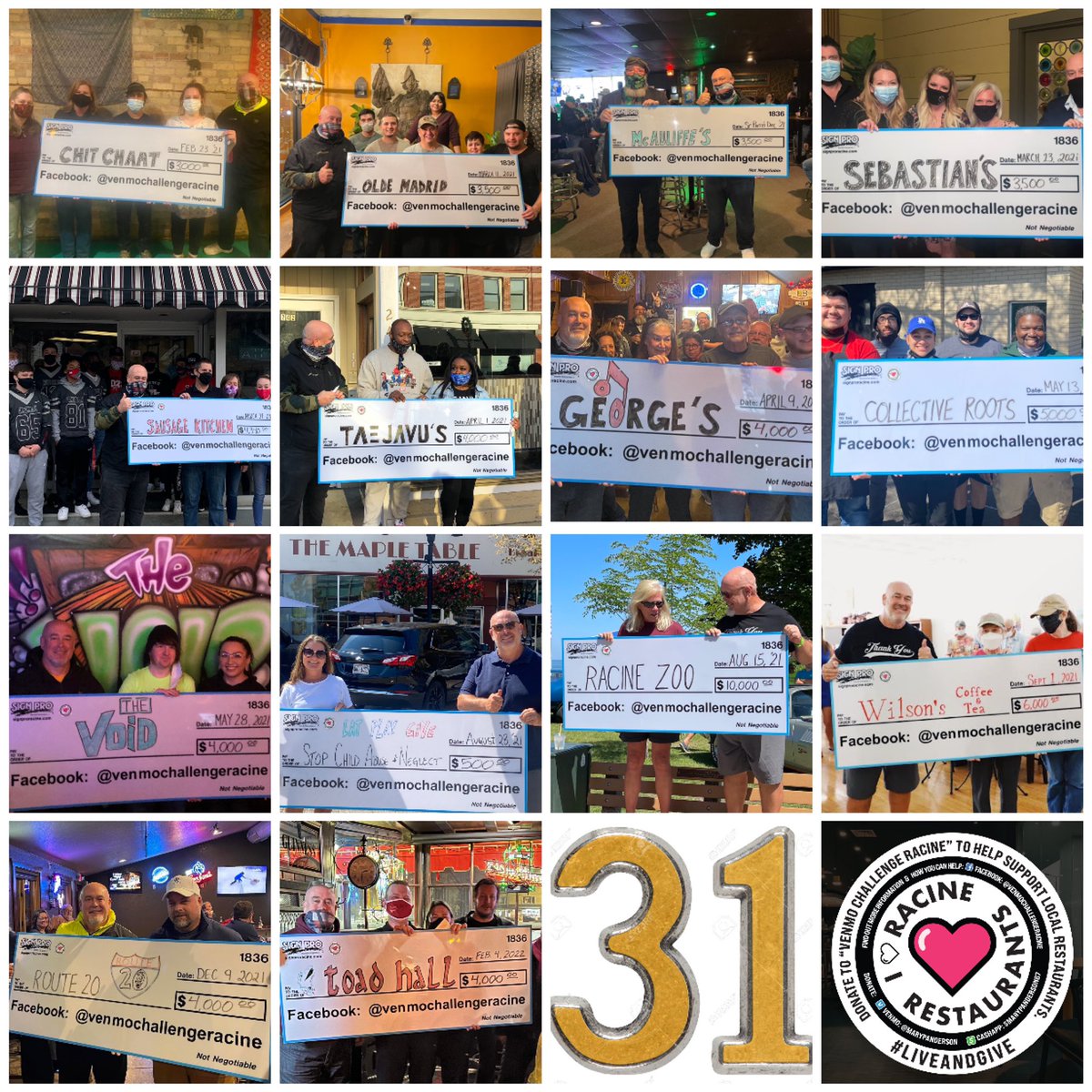 The most recent collage of recipients. Added Toad Hall today. Who will be #31? #LiveAndGive