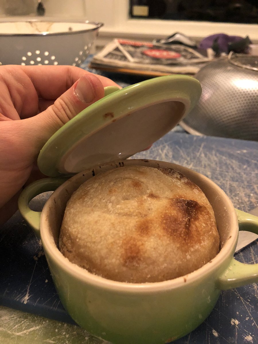 jackcorrbit's tweet photo. crazy friday night , baking tiny loaves of sourdough in my tiny dutch oven https://t.co/7ki6zTEqCr
