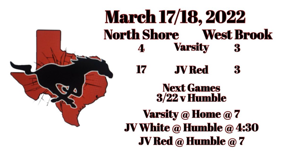 Big Win for the JV Red yesterday completing the sweep!

Varsity wins hard fought game tonight with a walk off home run from <a href="/josephs2022/">Joseph Sanchez</a>! Great competitive series <a href="/WestBrookBSBL/">West Brook Baseball</a> best of luck the rest of the way! 

WE&gt;me