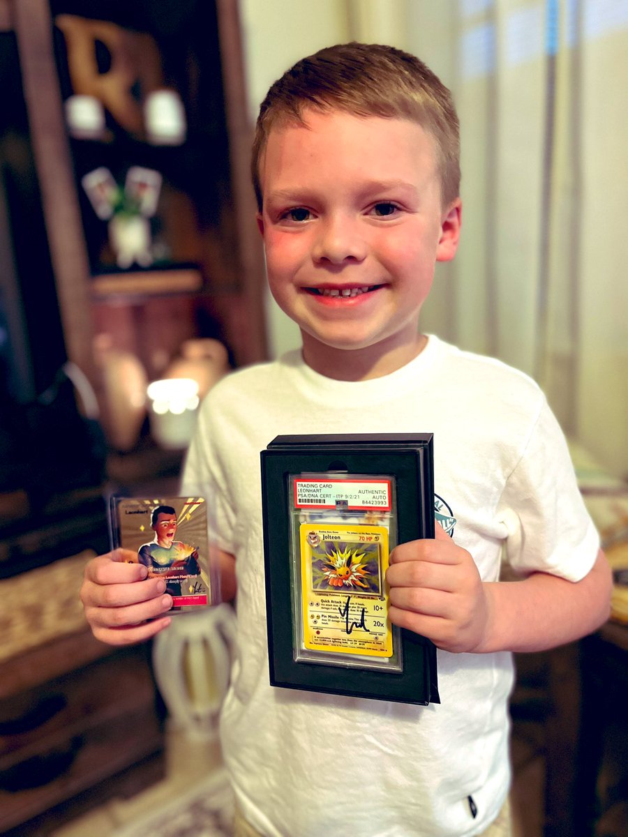 jacquerisley's tweet image. This is one happy little @LeonhartYT fan!  To watch his excitement as he opened up and saw one of his favorite Pokémon and your gold card was the absolute best! You have brought so much joy to our family through your videos and love of Pokémon. Thank you for everything!