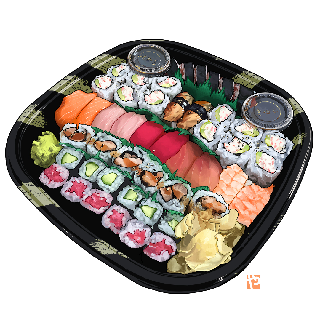 「Sushi Party tonight? 🍣🥳 」|StudioLG@SAKURACON2408🍜 🚑🍙 BAJA BLASTのイラスト