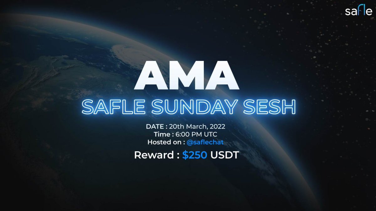 GetSafle's tweet photo. Howdy Saflenauts ! 💙👨🏽🚀
We are pleased to introduce “ Safle Sunday Sesh.”
Date: 20th March , 2022
Time: 6:00 PM UTC
Hosted on: https://t.co/D0vLyY6Iui
#AMAalert #GetSafle #VoiceAMA https://t.co/cBXNrTH6xH