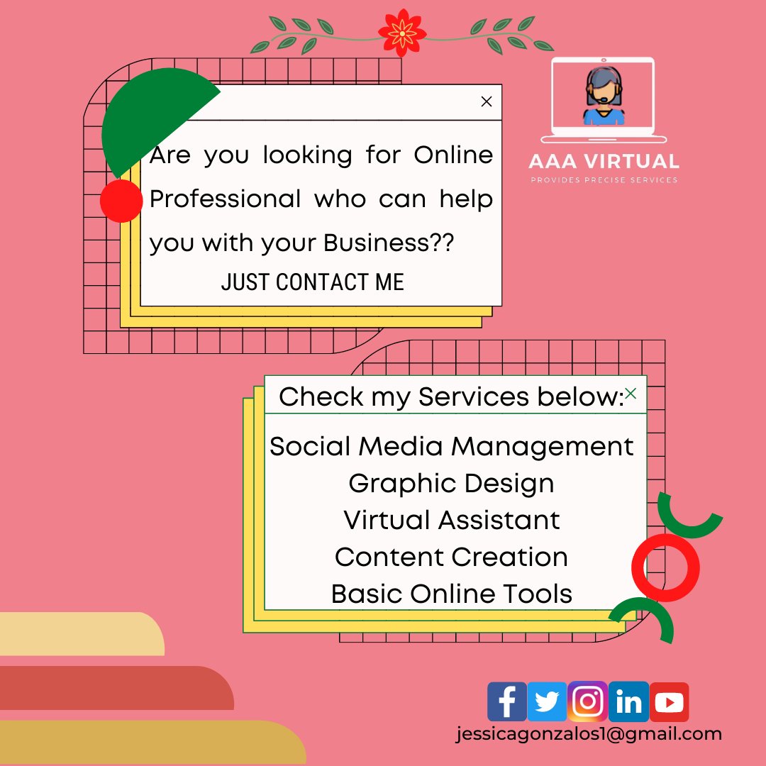 JessicaGonzalos's tweet photo. I will help you to be productive in your business by providing you efficient techniques and precise services in the online industry.☀️  
" 😑Contact me 👇 
jessicagonzalos1@gmail.com"
#AAAVirtual 
#AAAVirtualAssistant 
#offer  
#service  
#skills 
#goals  
#achievements https://t.co/puANAFE8iy