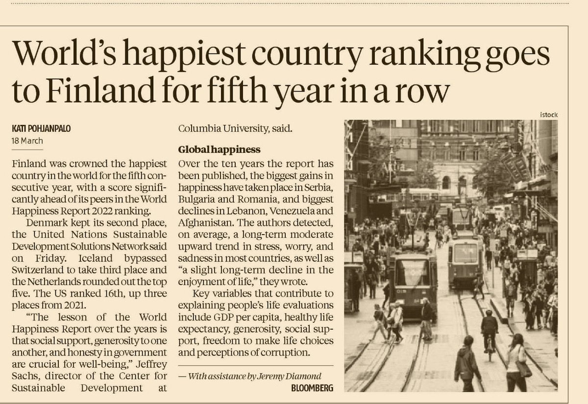 I find it astonishing that Indian newspapers(every one that I’ve seen)have reported the #WorldHappinessReport without a word about India slipping to 136th, below every one of our South Asian neighbours and just ten places ahead of Afghanistan. A pathetic example of “free media”.