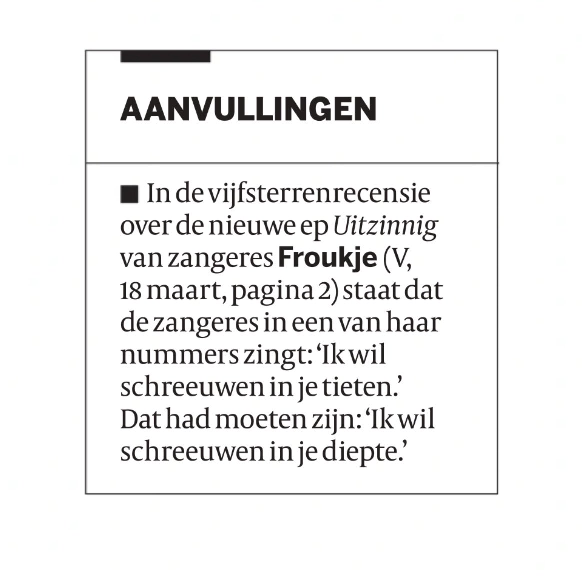 Vijfsterrenrectificatie #Froukje #Volkskrant