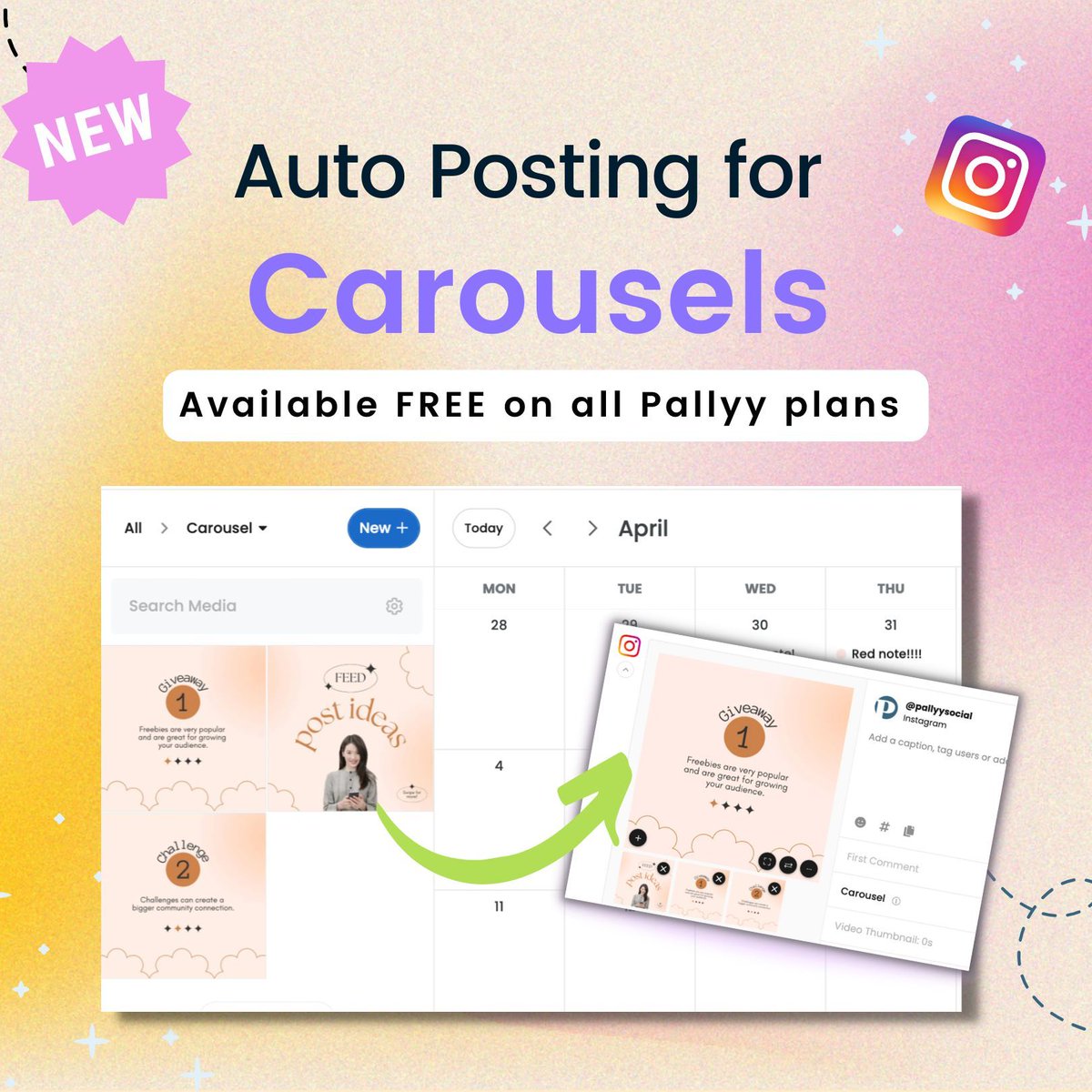 pallyysocial's tweet image. 👋 Bye-bye post notifications! 🙌 We just introduced Automatic Publishing for Instagram Carousels ✨

🔥 Available for FREE on all Pallyy Plans, including the FREE plan. 

Try it now and let us know what you think! 🔗 Link in bio. 

#carousels #instagramscheduler