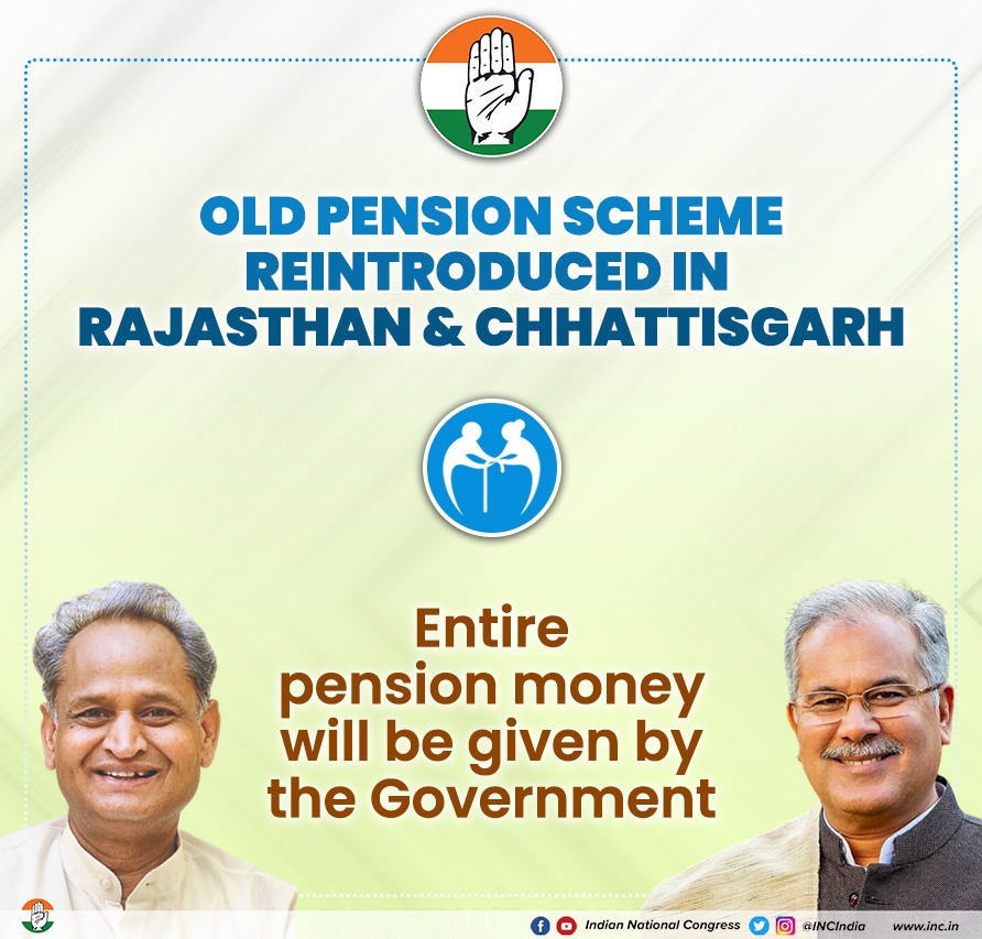 It is the govt's job to protect those who have tirelessly worked towards nation-building.

And hence, Congress govts in both Rajasthan &amp; Chhattisgarh have decided to bear the entire pension amount through the state exchequer &amp; not  employees' salaries.

#RealGovernance